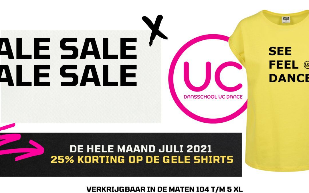 Maand juli 2021 sale op de gele UC Dance Shirts